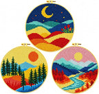 Zhenqing Sun Moon Landscape Stamped Cross Stitch Kit, 3 Pack 11CT Printed by ZhenqingHomeFlagship