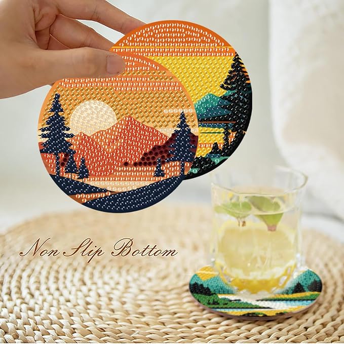 Clendo 8 Pcs Landscape Diamond Art Coasters Kit - Image 3