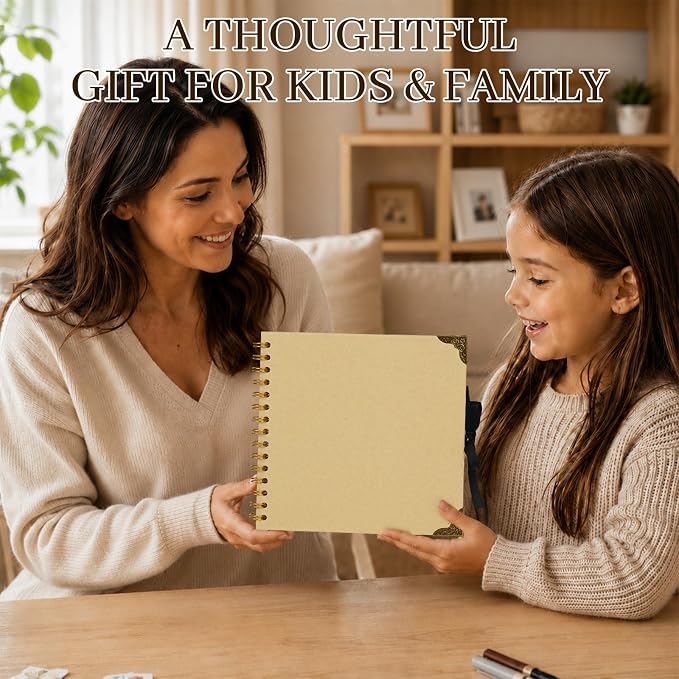 Scrapbook Album 8 Inch 30 Sheets 60 Pages, Kraft Paper Cover DIY Photo Album - Image 6