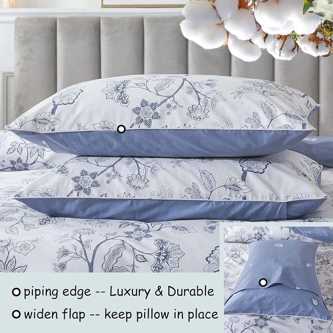 FADFAY Duvet Cover Set Queen Floral Bedding Percale Cotton 600 TC Classical - Image 4