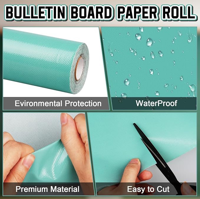 Inkspire Light Turquoise Bulletin Board Paper Roll, 14.8FTx47IN Large Reusable - Image 3