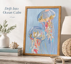 Framed Blue Jellyfish Canvas Wall Art, Ocean Painting Picture Wall Decor - Image 2