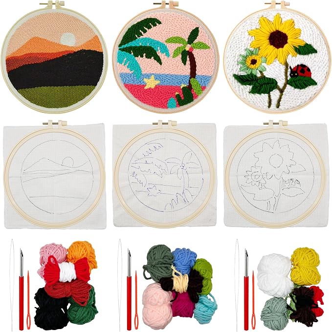 Allazone 3 Set Punch Needle Embroidery Kits by Allazone