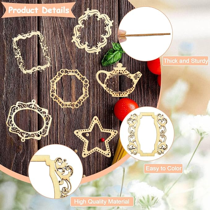 18 pcs 9 Styles Hollow Pyrography Theme Unfinished Blank Wood Cutout Charms - Image 3