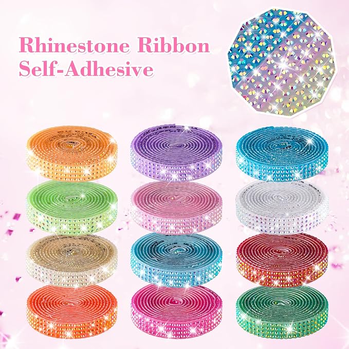 NiArt Self Adhesive Crystal Rhinestone Ribbon Set of 12 Colors, 12 Yards of - Image 4