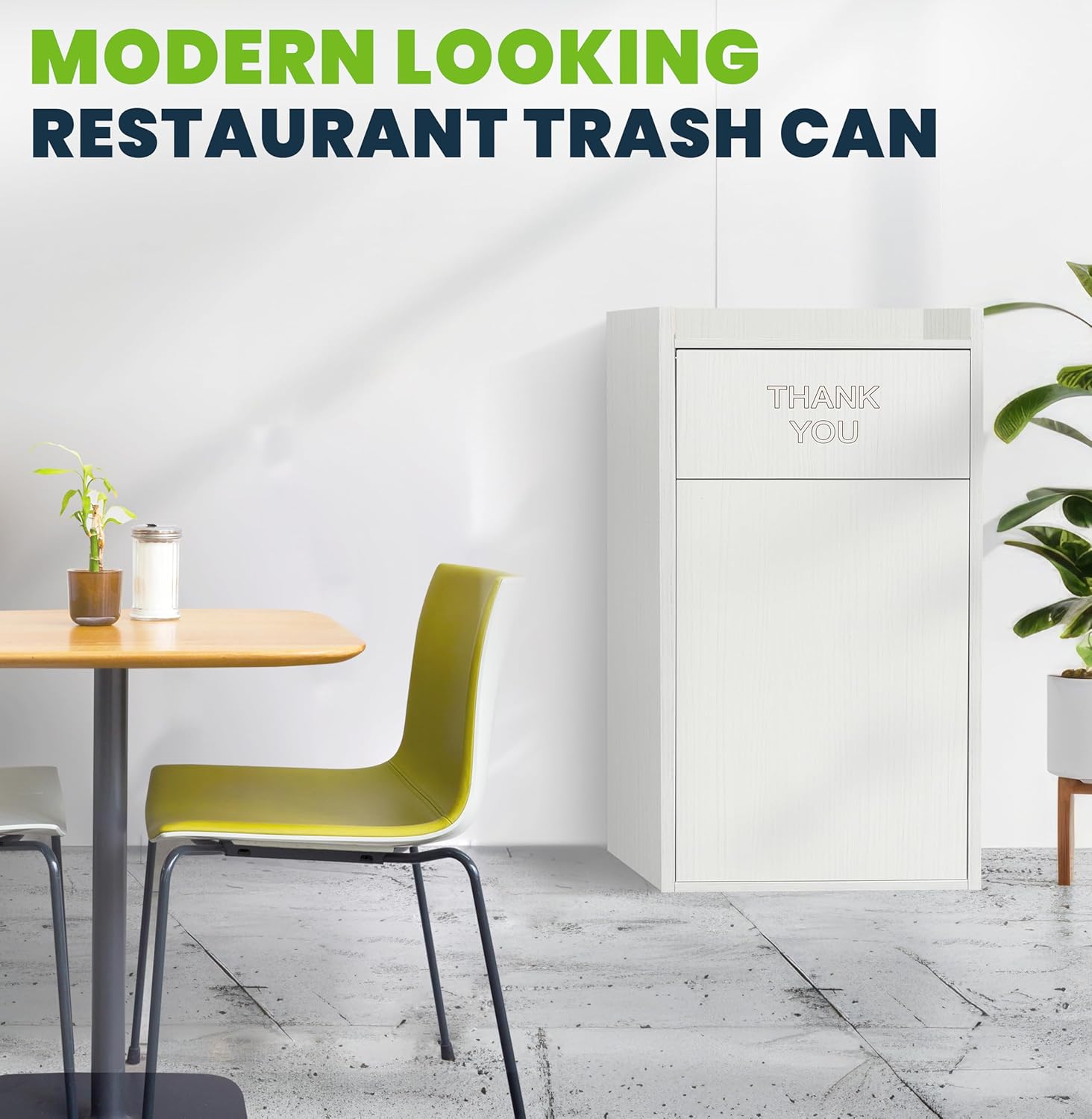 Alpine Restaurant Trash Can Cabinet with Tray Holder - Commercial 40 Gallon Garbage Receptacle Indoor for Restaurants, Cafeterias (White)