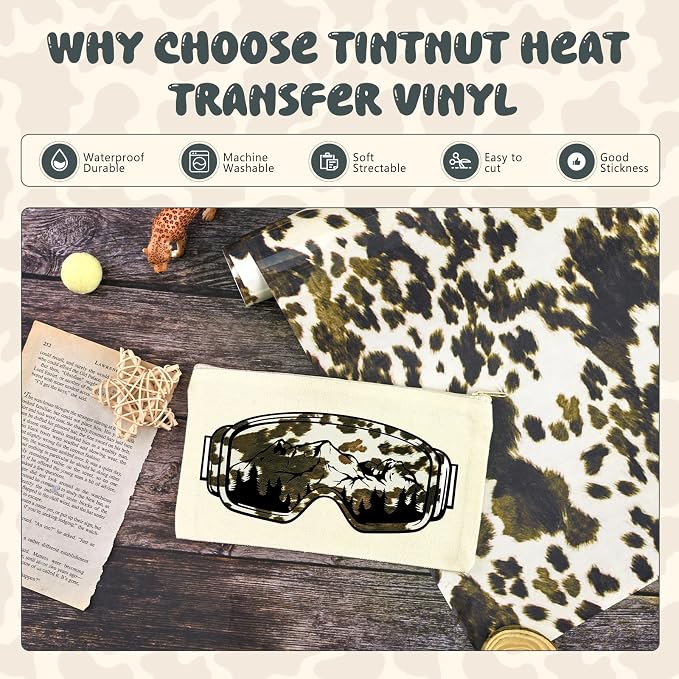 Tintnut Beige Cowhide Heat Transfer Vinyl Roll, easy cut & weed, stretch - Image 3