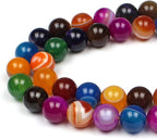 MJDCB Natural Multicolor Stripe Agate Beads Round Loose Beads by MJDCB