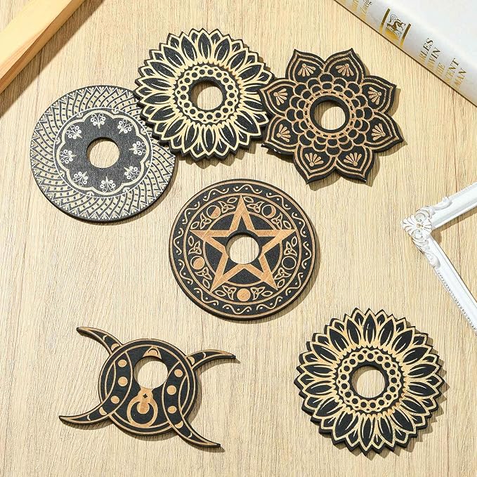 10 pcs 5 Styles Moon Flower Theme Wooden Crystal Display Star Round Lotus - Image 6