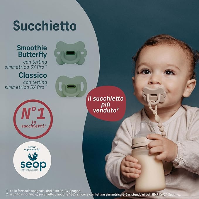 Color Essence SX PRO Silicone Baby Pacifier 1Pk, Made with 100% Soft Silicone, Baby Essentials Perfect for Breastfeeding Babies, Designed in Spain, 6-18 Mths, Deep Ocean