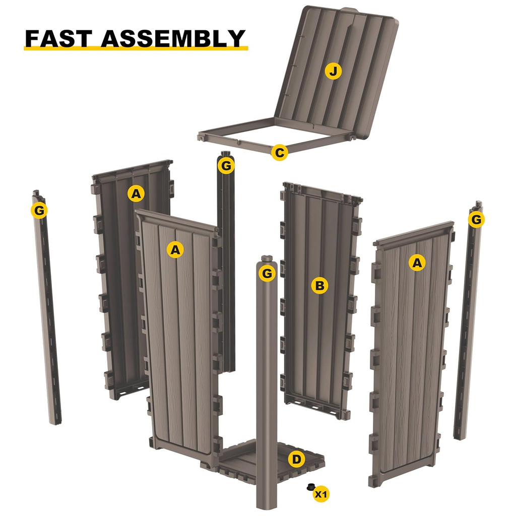 EasyUp Outdoor Trash Can with Lid, Waterproof and Sunscreen Resin Garbage Cans, Outside Trash Bin for Patio, Kitchen, Deck or Backyard(Grey)