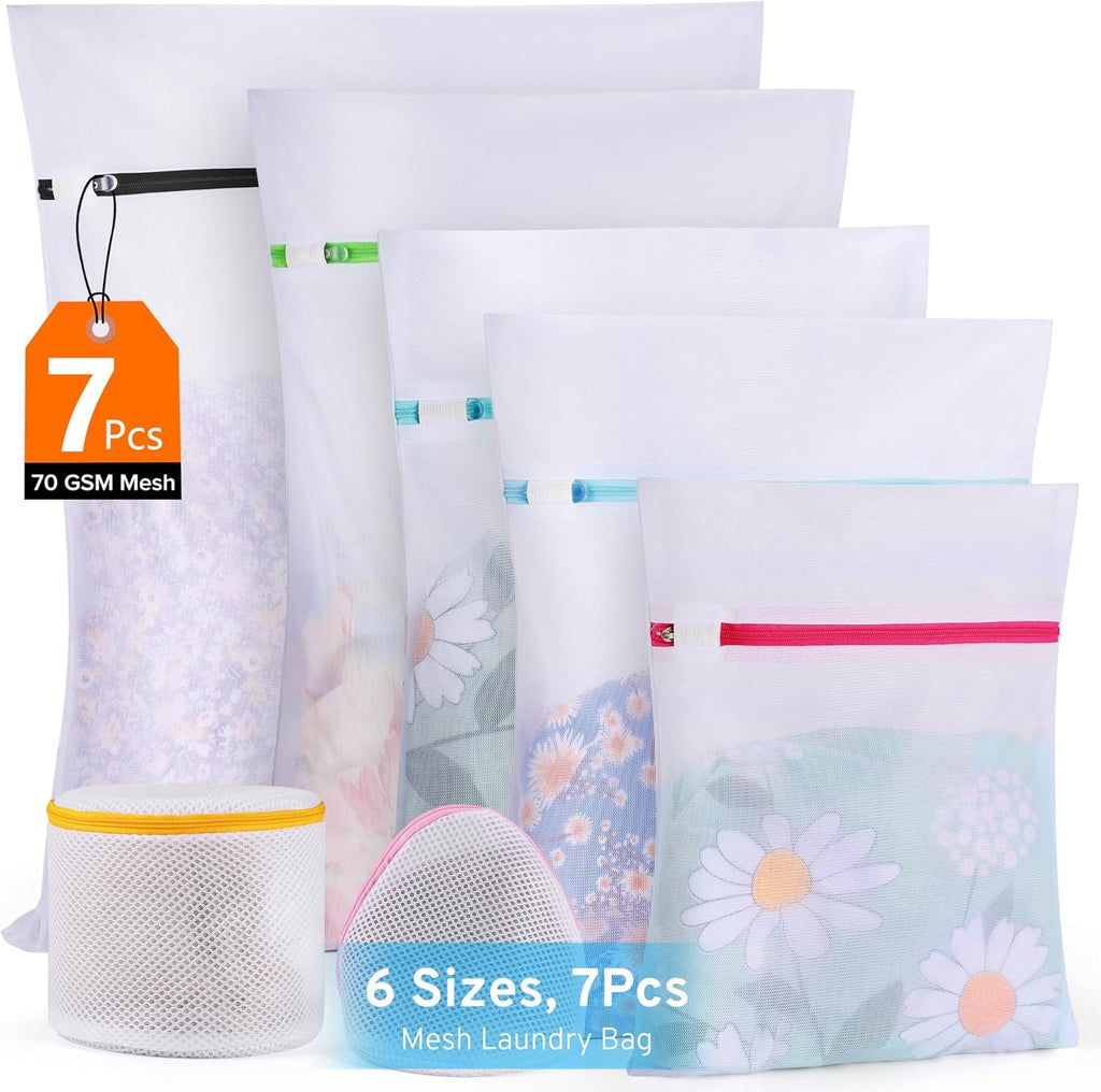 Ultimate 7 Pack 6 Size Mesh Laundry Bags Set for Delicates with AUTO-Lock Zipper, Lingerie Bags for Washing Delicates, Laundry Bags Mesh Wash Bags, Delicates Laundry Bag for Jeans,Blouse,Stocking,Bra