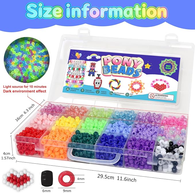 2400Pcs Glow in The Dark Pony Beads Bulk, 20 Colors Rainbow Kandi Bead - Image 3