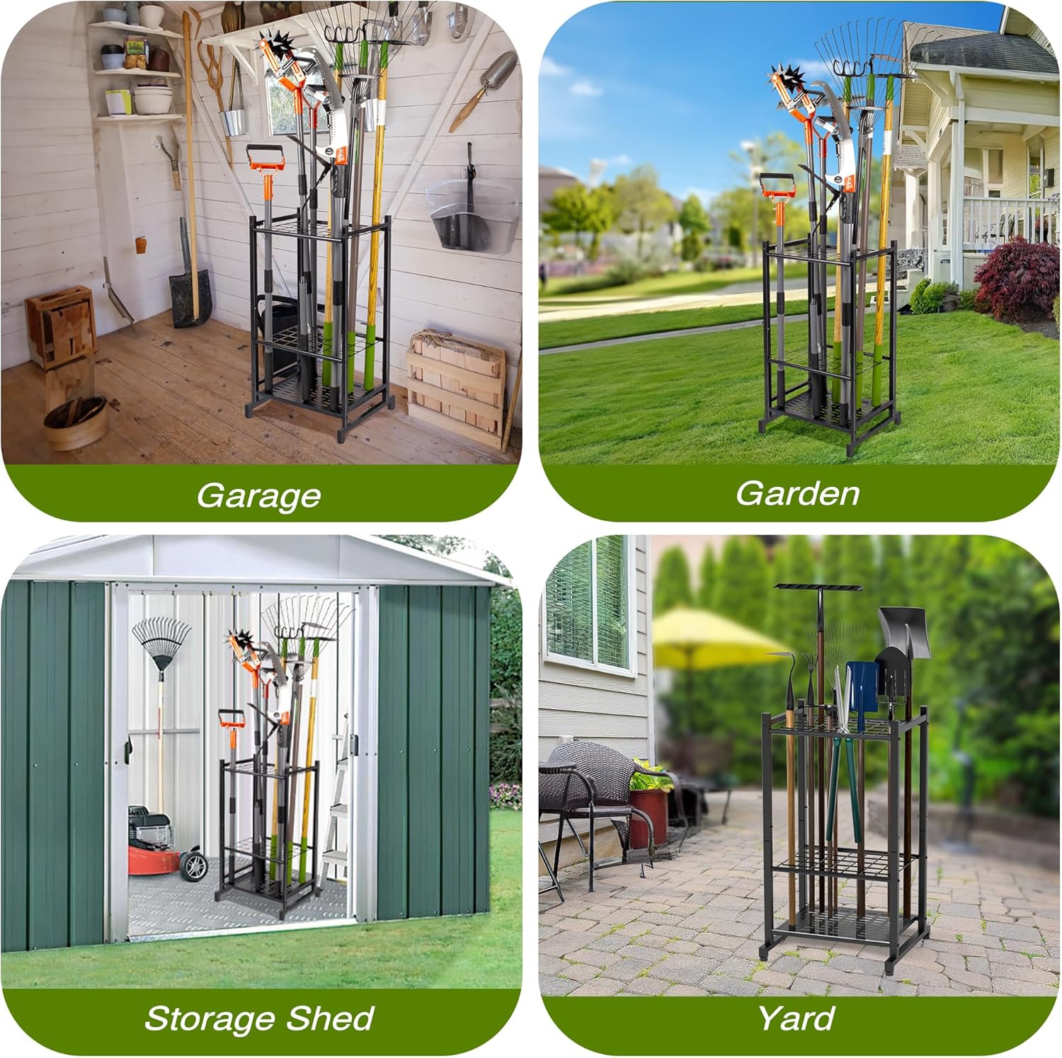 Garden Tool Organizer, Yard Tool Tower Rack for Garage Organization and Storage, Up to 35 Long-Handled Tools/Rakes/Brooms, Heavy Duty Steel Garden Tool Stand for Shed, Outdoor, Black