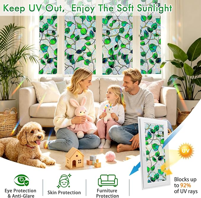SOMWISE Rainbow Window Privacy Film, Heat Control, UV Blocking, Anti-Glare - Image 4