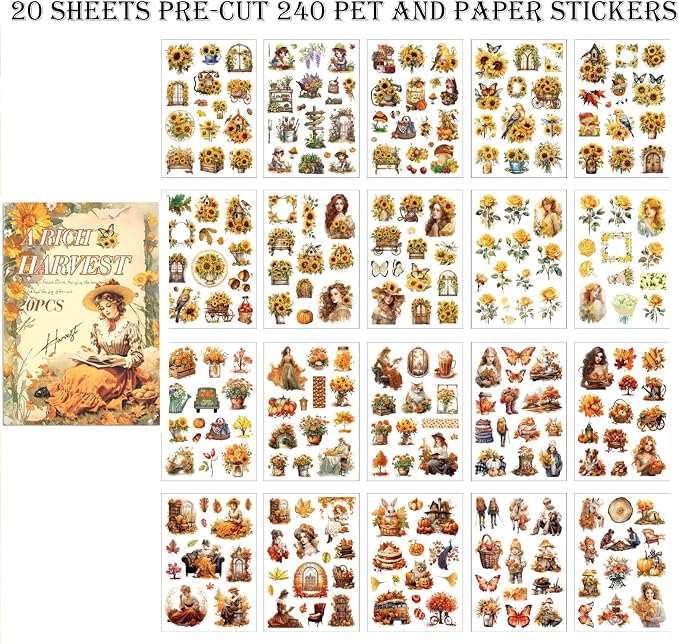 Scrapbook Stickers 20 Sheets 240 Pre-Cut Washi Stickers - Image 3