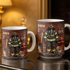Personalized Firefighter Gifts for Men Dad Custom Name Mug, Fireman Gear Design - Image 3