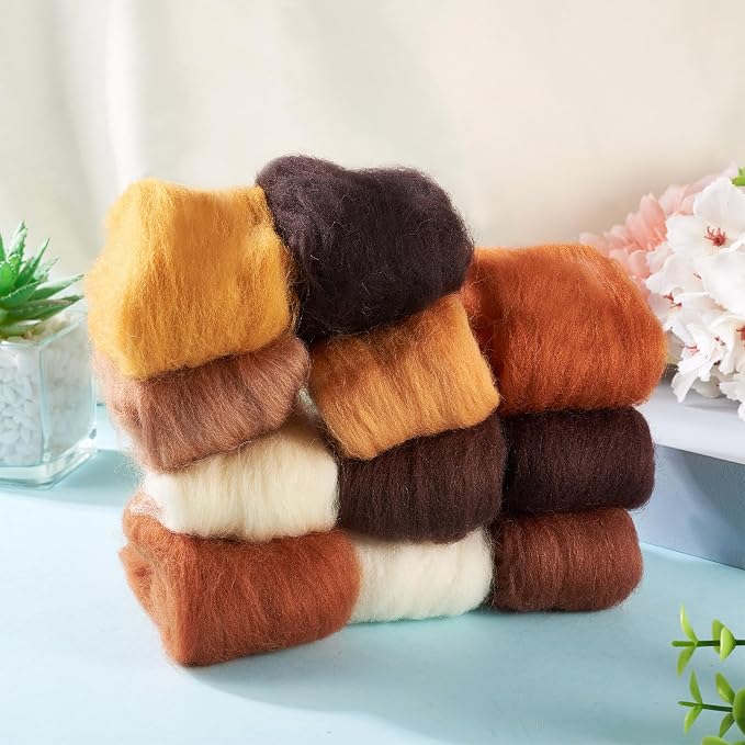 Boutigem 11 Colors 55G Brown Needle Felting Wool Roving, DIY Craft Spinning - Image 5