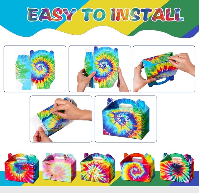 TaoBary 24 Pcs Tie Dye Party Favor Boxes Tie Dye Party Supplies Colorful - Image 6