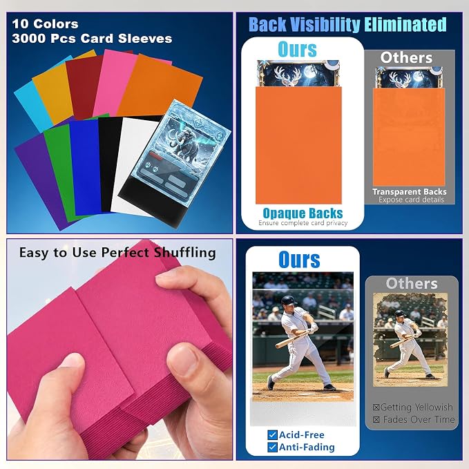 3000 Counts Card Sleeves for Trading Cards, 10 Colors Deck Card Sleeve | - Image 3