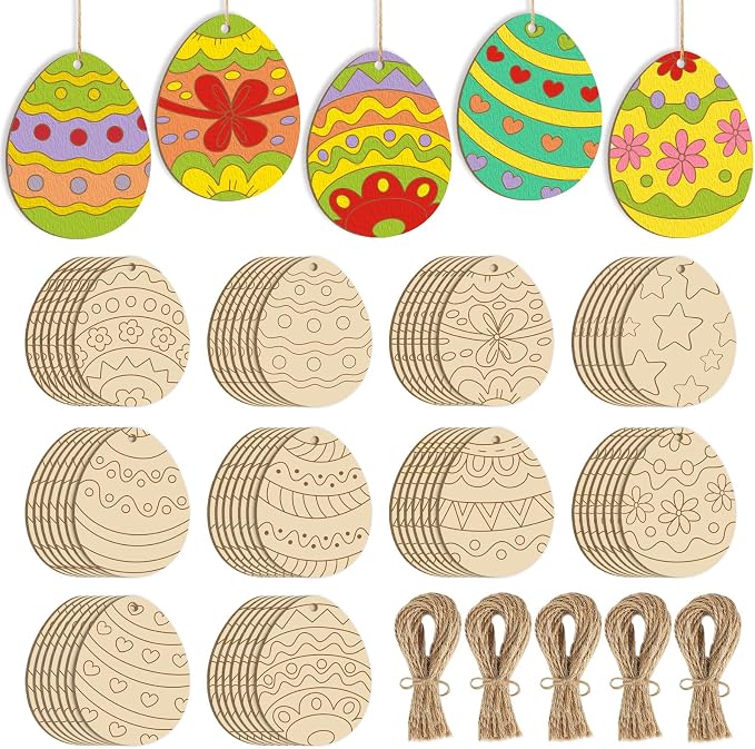 80PCS Wooden Easter Ornaments to Paint, 10 Styles DIY Blank Unfinished Wood by Sophena