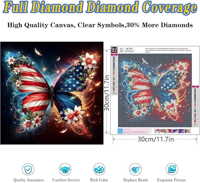 4th of July Diamond Art Kits for Adults, Full Drill Butterfly Diamond Painting - Image 2