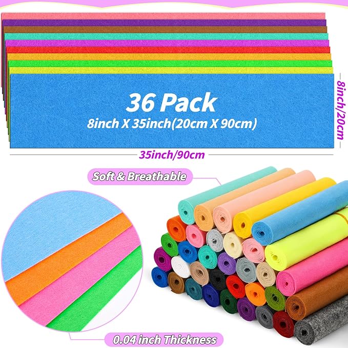 36 Rolls Craft Felt Fabric Sheets 8 x 35 Inch 1mm Felt Sheets | 36 Assorted - Image 2