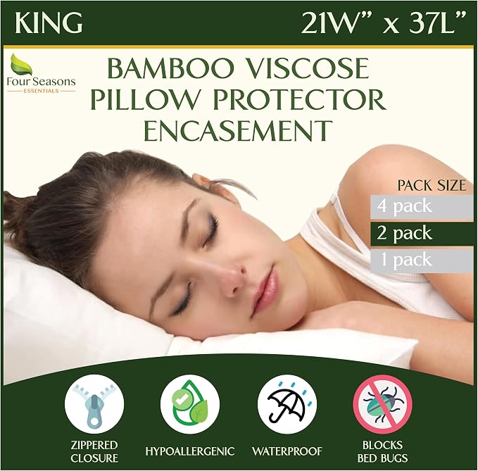 Four Seasons Essentials King Size Waterproof Pillow Protectors by FourSeasonsEssentials