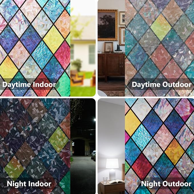 Window Privacy Film Stained Glass 45.2" x 78.7" Rainbow | Static cling – no glue - Image 7
