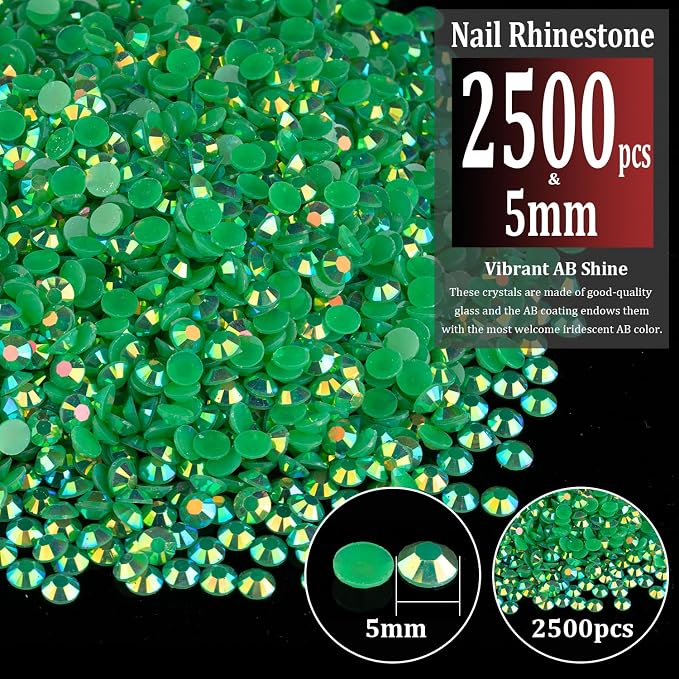 2500pcs 5mm Resin Rhinestones Bulk, Dark Green AB Flatback Round Jelly - Image 2