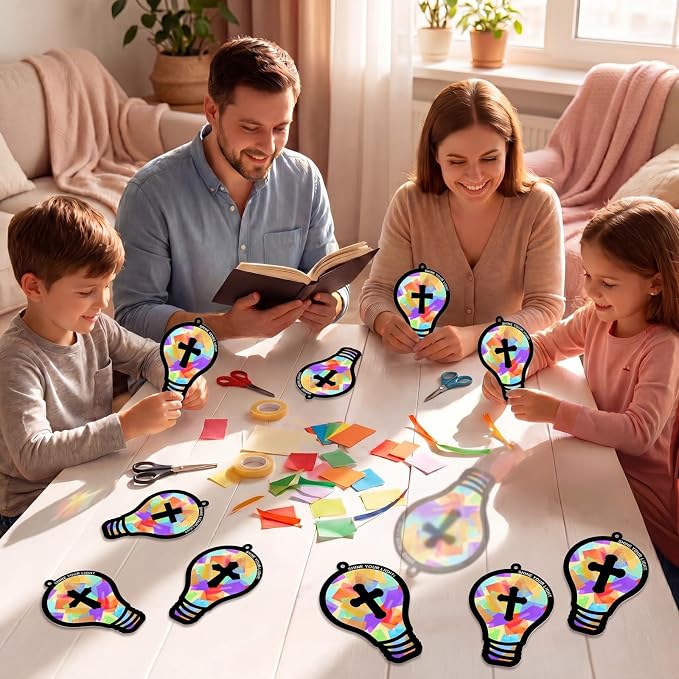 Renbuzhu 48PCS Sunday School VBS Crafts Bulk: Paper Lightbulb Cross Nativity - Image 6
