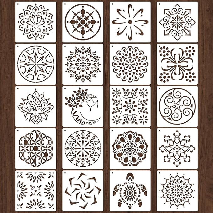 20 Pcs 4x4'' Mandala Stencils for Painting on Wood, Tile Fabric, Reusable by Yazhiji