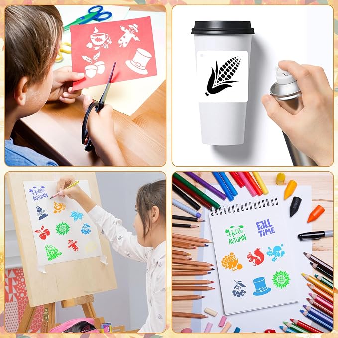 JULMELON 20Pcs Fall Stencils for Painting on Wood Cute Autumn Crafts Kids | - Image 6