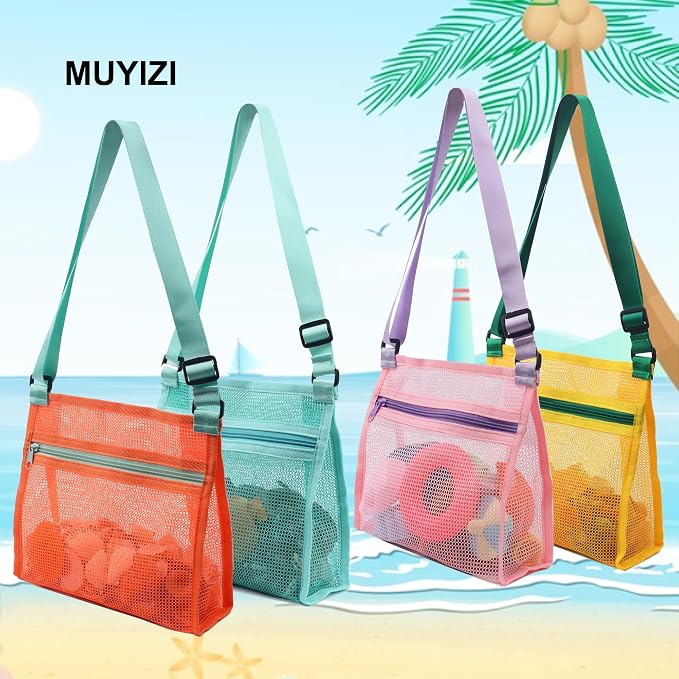 MUYIZI Mesh Beach Bag for Shells Collecting 4 Pack, Shell Bags for Beach - Image 2