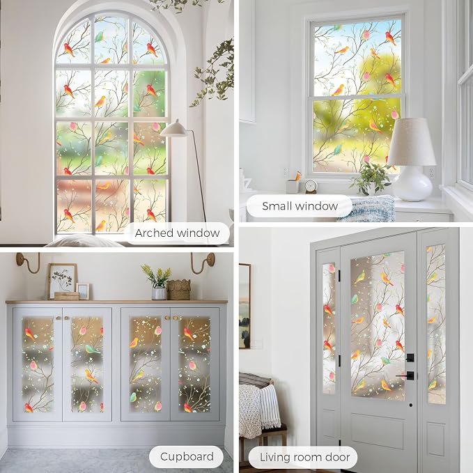 Coavas Privacy Window Film Non-Adhesive Translucent Bird Window Film Decorative - Image 6