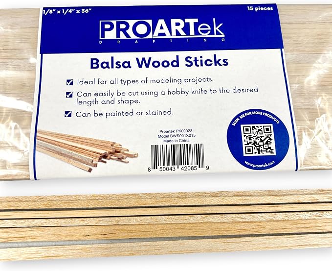 Proartek PK00028 Model BWS001X015 Balsa Wood Strips, 1/8" x 1/4" x 36" - Image 2