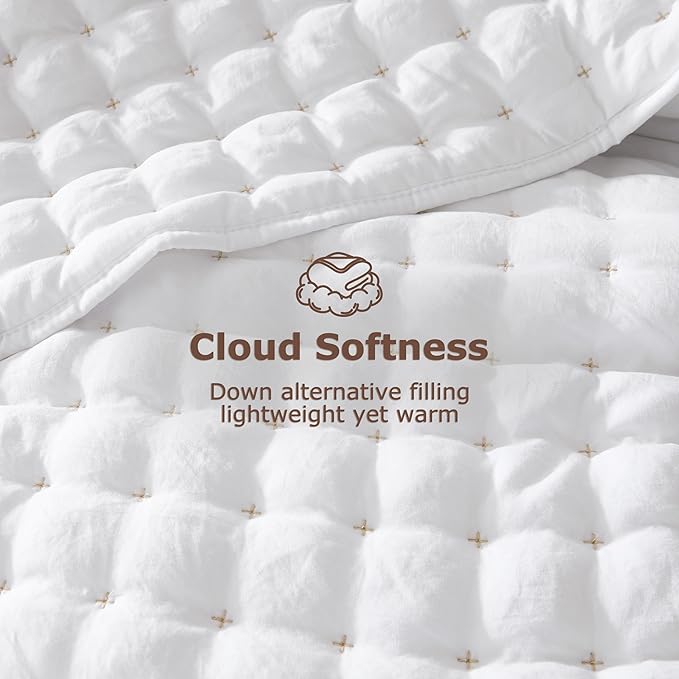 WDCOZY White California Cal King Size Quilt Bedding Sets - Image 4