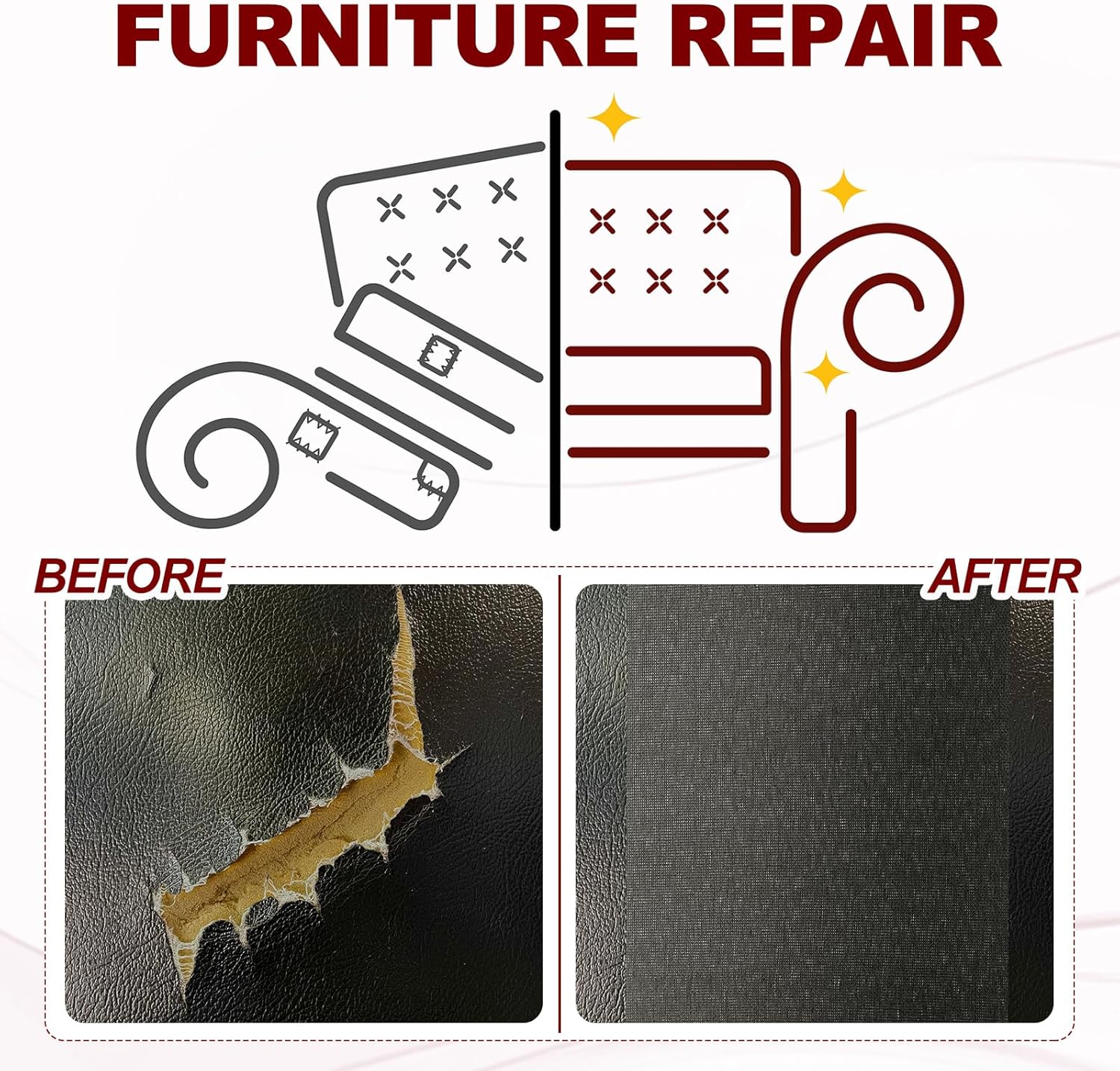 PATIKIL 70x6.2 Inch Linen Repair Tape, Repair Fabric Patch Self Adhesive Couch Patch Line Repair Patch for Furniture Sofa Car Seats Office Chairs, Dove Gray