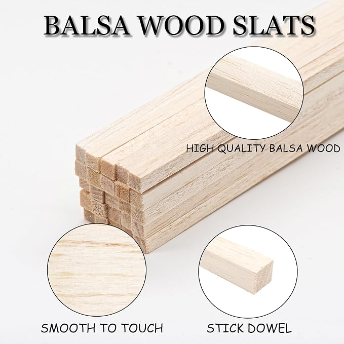 Premium 1/4" x 12" Balsa Wood Sticks 50pcs - Image 3