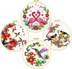 Zhenqing 4 Bird Circle Cross Stitch Kit 11CT Pre-Printed Floral Bird Embroidery by ZhenqingHomeFlagship