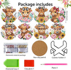 8 Pack Diamond Art Coasters, Highland Cow Diamond Painting Coasters Kits | Cow - Image 2