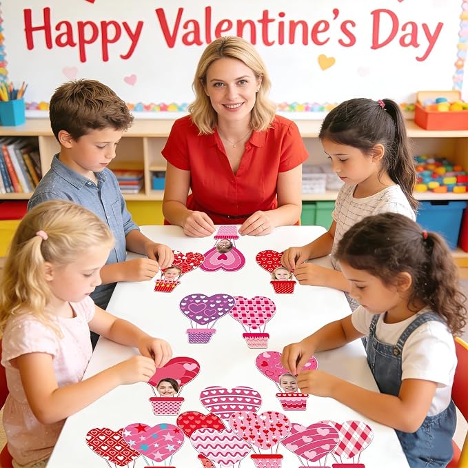 AUGSUN 60pcs Valentine's Day Bulletin Board Decorations Hot Air Balloon Cutouts - Image 5