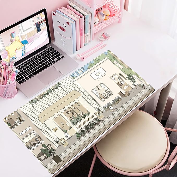 Cute Desk Mat Kawaii Mousepad Bunny and Bear Cute Anime Japanese Street Pastel - Image 5