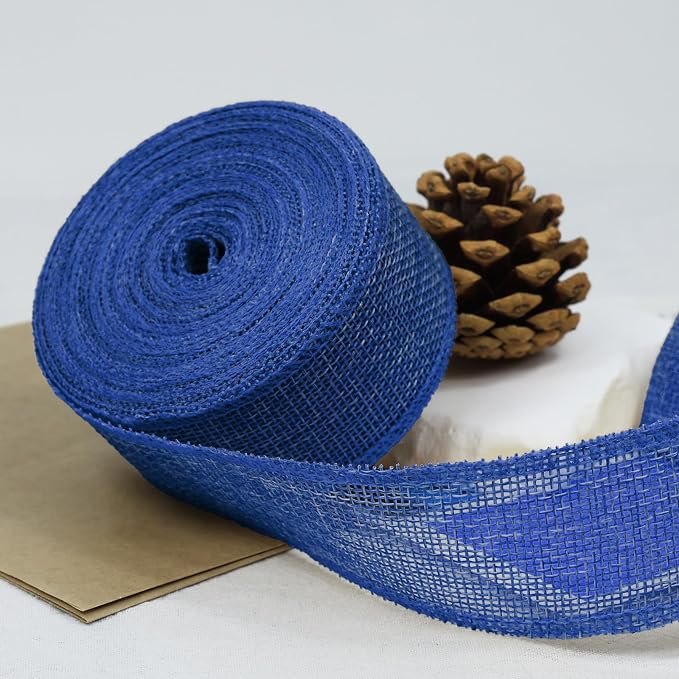 Blue Burlap Ribbon 1-1/2 inch X 10 Yard Blue Linen Wired Ribbon | Natural Linen - Image 3