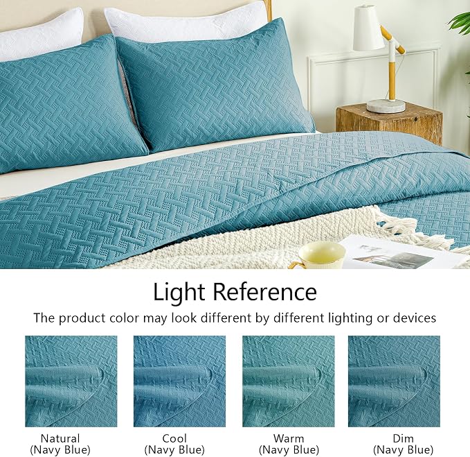 FLYMME Quilts King Size, Lightweight Teal Bedspreads, Basket Weave Pattern - Image 5