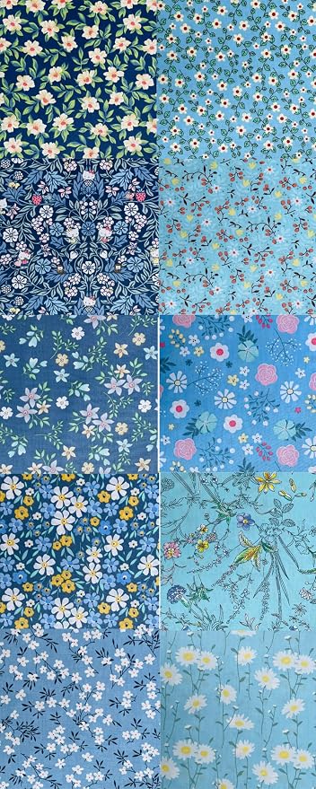 HANPATQUI 50PCS 5 x 5 inch Blue Printed 100% Cotton Fat Quarters Fabric - Image 5