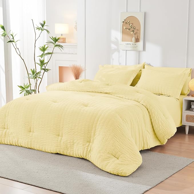 HYMOKEGE Yellow Full Size Comforter Sets Seersucker 7 Pieces, All Season Luxury - Image 8