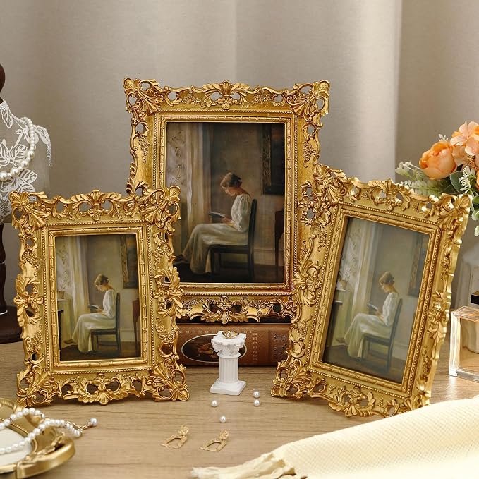 Wonderjune 3 Pcs Vintage Picture Frames Antique Set Baroque Ornate Gold Arched by Wonderjune