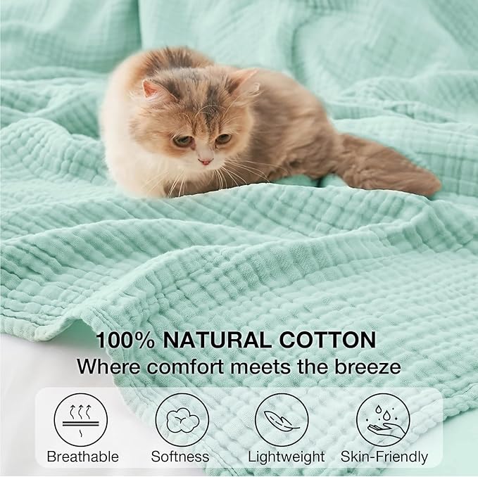 100% Cotton Muslin Blanket Large 50" x 70", Breathable and Lightweight Cotton - Image 3