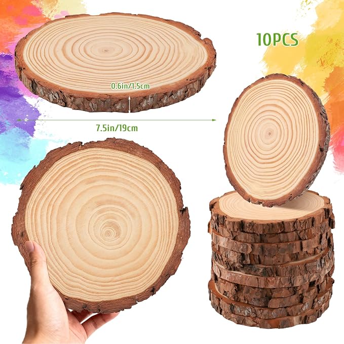 FSWCCK 10 Pack Nature Unfinished Round Wood Slices, 7-7.8 Inches Wooden Circle - Image 2